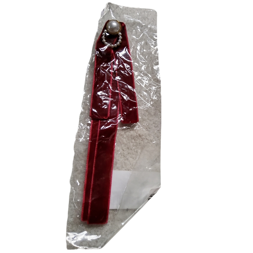 Red Velvet Pearl Bow Pin Brooch